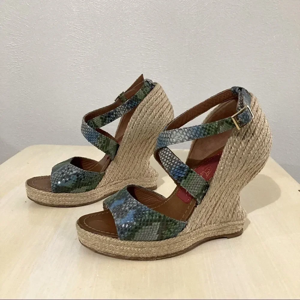 Paloma Barcelo Multicolor Snake Print Espadrille Wedges